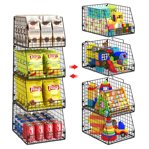 Jakyitvi 4 Pack Stackable Wire Storage Basket, Extra Large Capacity