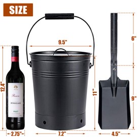 INNO STAGE Ash Bucket with Lid and Wood Handle Coal Shovel, Ash Carrier Pail Fireplace Tools,Fire Pit,Wood Burning Stove Black