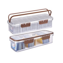 Toploader Storage Box, 2-pack Trading Card Storage Box with 5 Dividers, Highly Clarity Double handle TCG Card Storage Box, Large For Toploaders 650+Cards, Fit for YuGiOh, MTG and Sport Cards