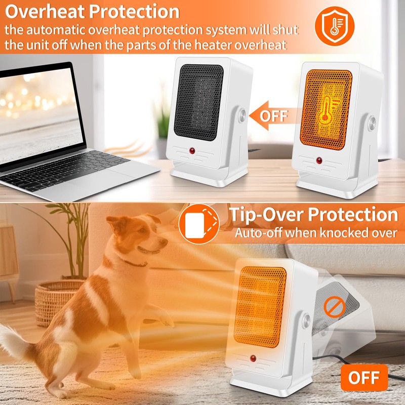 Verminget Portable Space Heaters for Indoor Use,Desktop Heater with 900W