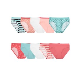 Fruit of the Loom Girls' Cotton Underwear Hipster Panties, 10 Pack - Fashion Assorted, 12 US