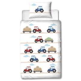 MTOnlinehandel TRAUMHELDEN Tractor Baby Bed Linen 135 x 100 cm Flannel/Flannelette 1 Pillowcase 40 x 60 cm + 1 Duvet Cover 100 x 135 cm, Tractor Vehicles, High-Quality Boys' Bedding with Zip