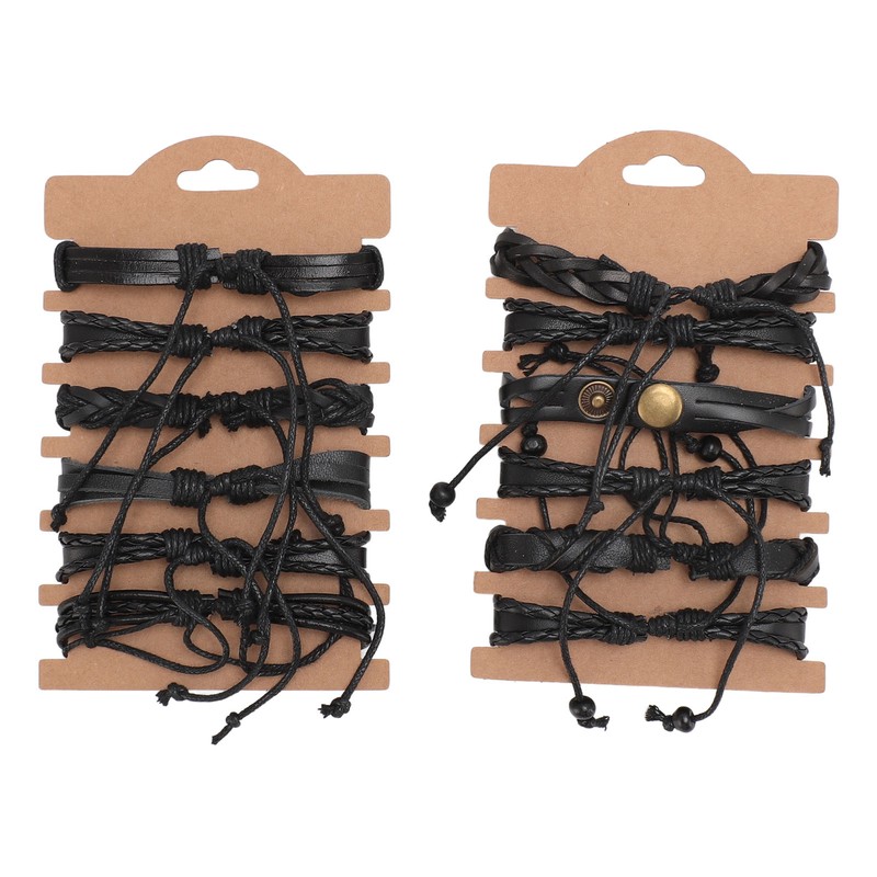 12PCS Braided Faux Leather Bracelet Set Multilayer Vintage Rock Style