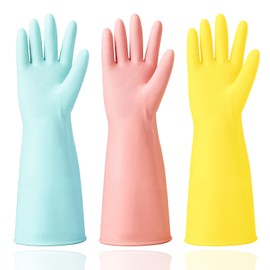 3 Pairs Rubber Gloves Reusable Dishwashing Gloves Household Cleaning Gloves Non-Slip for Washing Dishes, Cleaning and Laundry