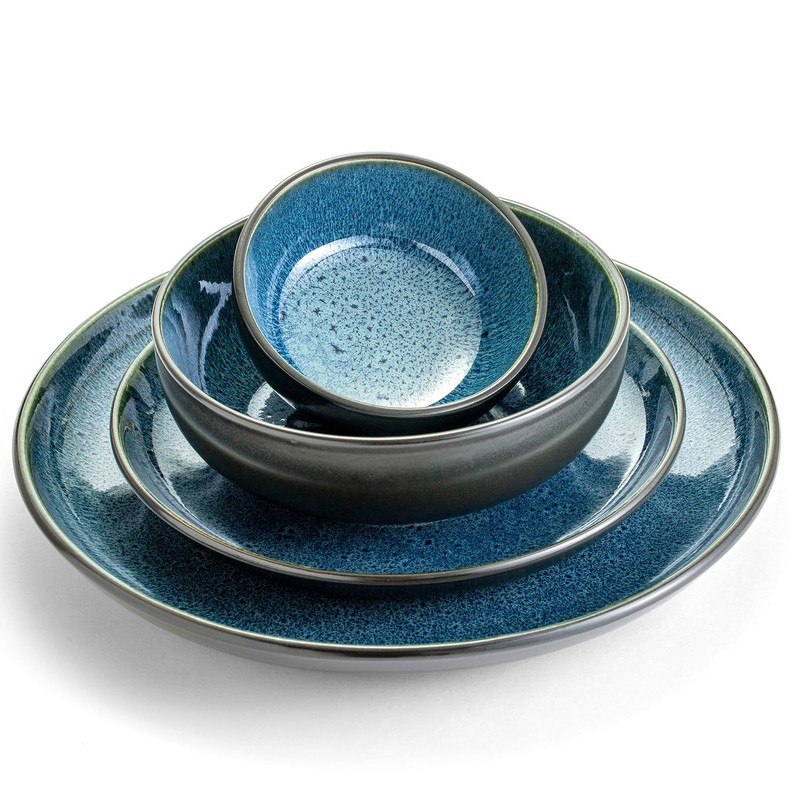 Sango Resona 16-Piece Blue Stoneware Dinnerware Set – Service for