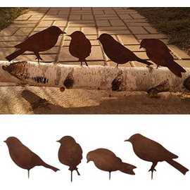 通用 YGDE-2710-V04H Patina Metal Bird Garden Stake with Screw Thread Pack of 4