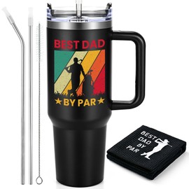 Lifecapido Best Dad by Par Golf Travel Tumbler, Funny Father's Day Gifts for Dad from Kids, Christmas Birthday Retirement Gift for Golf Lover, 40oz Stainless Steel Insulated Tumbler with Handle, Black