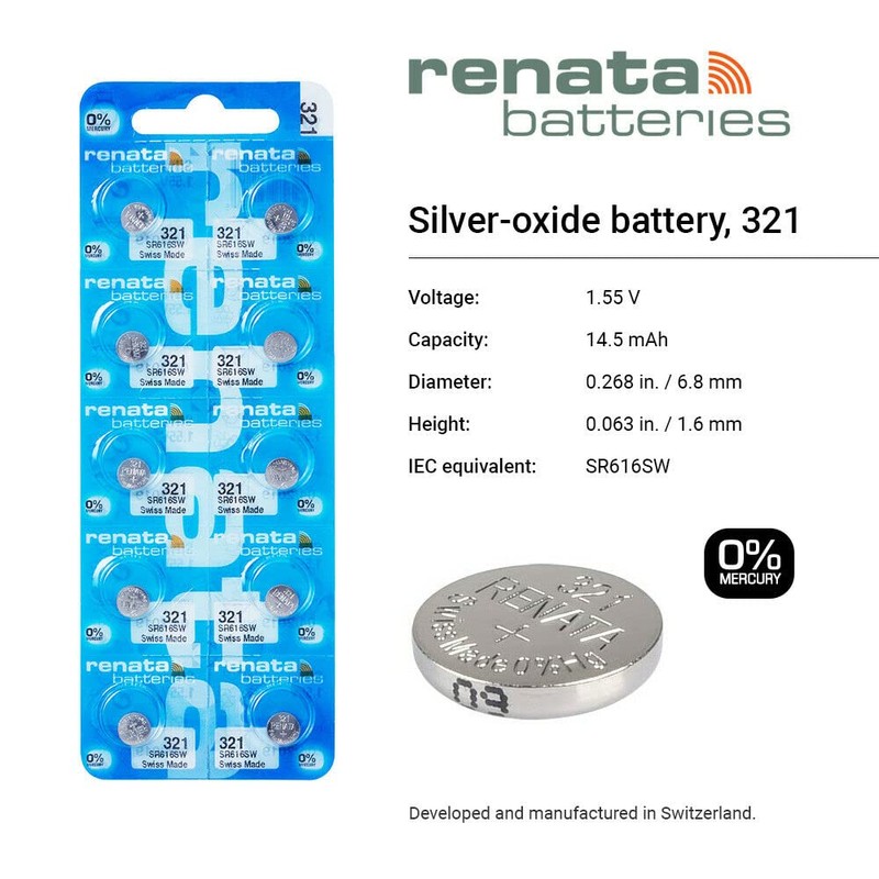 Renata 321 SR616SW Batteries - 1.55V Silver Oxide 321 Watch