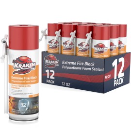 Kraken Bond Extreme Fire Block Polyurethane Straw Foam Sealant  12 oz   12 Pack