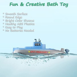 Miracland Wind-up Submarine Bath Toy, Funny Pigboat Water SUB for Bathtub, Clockwork Tub Toy for Pool Beach, Kids (Grey)