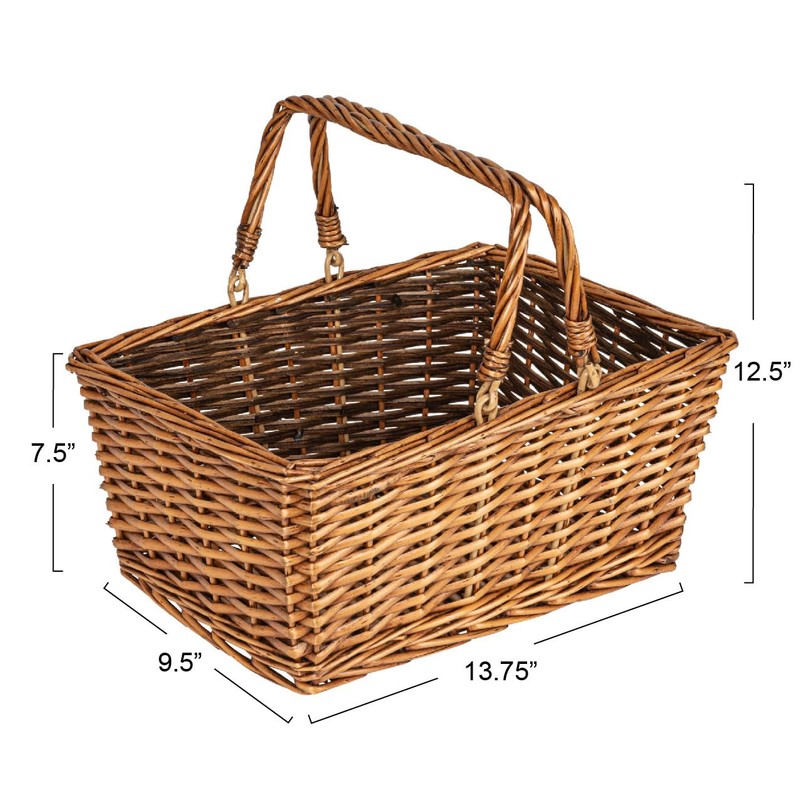 Household Essentials Woven Market Basket, Handwoven Willow Weave, Stylish Handles