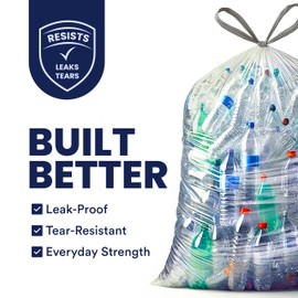 Plasticplace 32-33 Gallon Recycling Bags │ 0.9 Mil │ Clear Drawstring Garbage Can Liners │ 33" x 38" (100 Count)