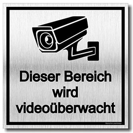 Achtung Videoüberwachung Sign, UV Print, 12 x 12 cm, 3 mm Aluminium Composite, Made in Germany, Item No. 2111