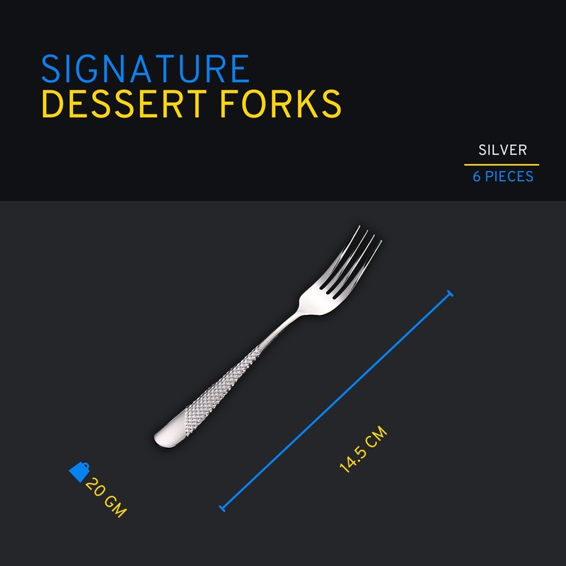 DAFFODILY® Signature Dessert Forks - Silver, Elegant Addition to Your