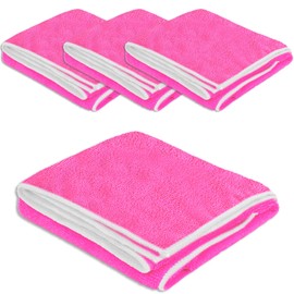 ABACUS® HIgh Performance Microfibre Cloth Set of 4 Pink Microfibre Cleaning Cloths 40 x 40 cm Microfibre Cloths Universal Cloth Lint-Free Cloth Dust Cloth 300 g/m² (7015)