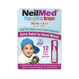 Sterile Saline Nasal Drops for Babies & Kids, 12 Ampoules, Gentle Nasal Congestion Relief, Drug-Free Nasal Rinse Solution, Easy Single-Use Vials