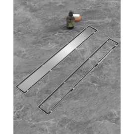 HTOH Shower Drain Offset for Bathroom: 18-Inch Brushed Nickel Linear Shower Drain with Removable Tile Insert Grate - 304 Stainless Steel Rectangular Shower Floor Drain Side Outlet with Hair Catcher