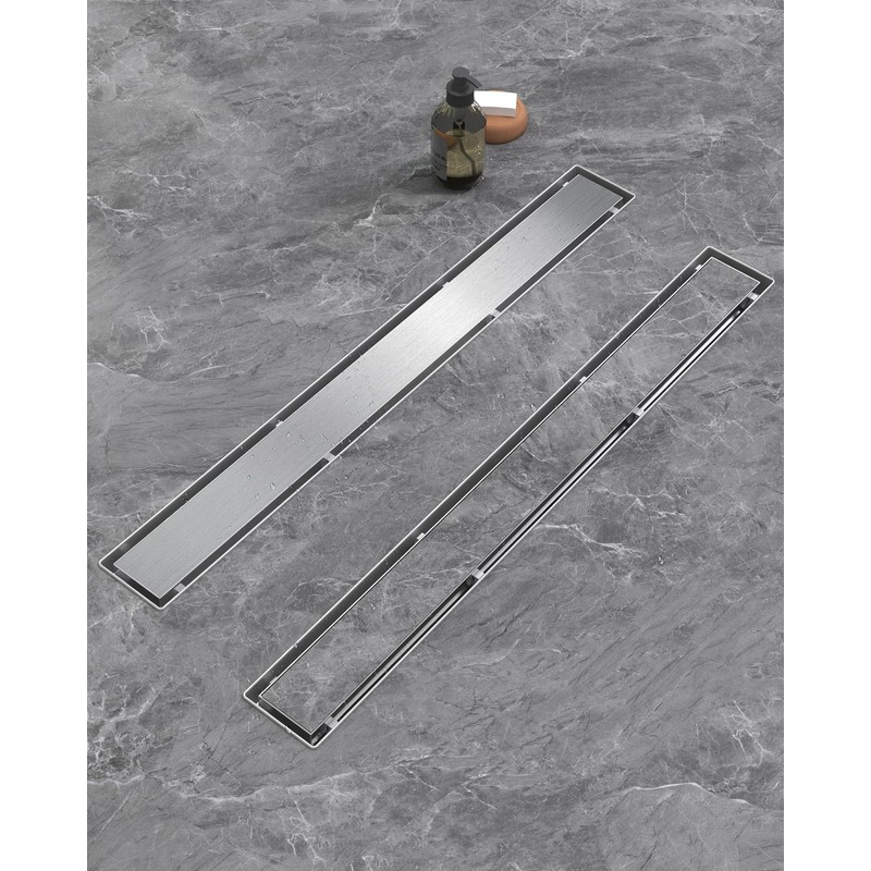 HTOH Shower Drain Offset for Bathroom: 18-Inch Brushed Nickel Linear