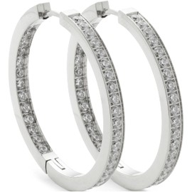 Jewels by Leonardo Jasmine Creole Earrings • 1 Pair of Folding Hoop Earrings Made of Silver-Coloured Stainless Steel • Front and Inner Back Set with Sparkling Zirconia Stones • 024908, Stainless