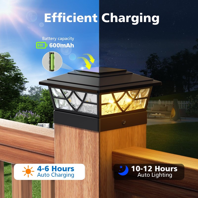 NIORSUN Solar Post Lights Outdoor 6 Pack, 2 Modes LED,
