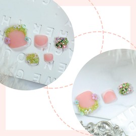 FIEONCIY Press on Toenails with Designs Acrylic Fake Nails for Toe Artificial False Nails with Charms Glue on Toe Nails for Spring Summer Stick on Toenails for Women Girls(XH11206)