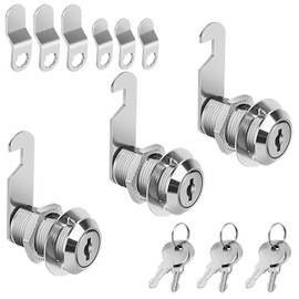 Cabinet Cam Lock Keyed Alike, 1-1/8'' Cam Locks with Keys 3PCS Secure File Drawer Mailbox RV Storage Replacement Set, Chrome-Finish(1-1/8 Inch 3Pcs)
