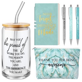Funnymoom 6 Pcs Employee Appreciation Gift Set for Women Thank You Gift May You Be Proud 17 oz Glass Cup Marble Print Makeup Bag Journal Ballpoint for Graduation Coworker Teacher Team Nurse(Green)