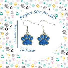 Cute Pair of Drop and Dangle Paw Print Earrings for Women. (Blue)