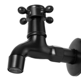 KUNGYO Vintage Cold Water Tap with a Cross Handle G1/2 Interface - Wall Mounted Basin Tap for Bathroom Toilet (Black)