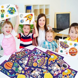 24 Sheets Make Your Own Space Stickers, Fun Outer Space Make-a-Face Sticker Mix and Match Space Theme DIY Stickers for Birthday Party Favors Crafts