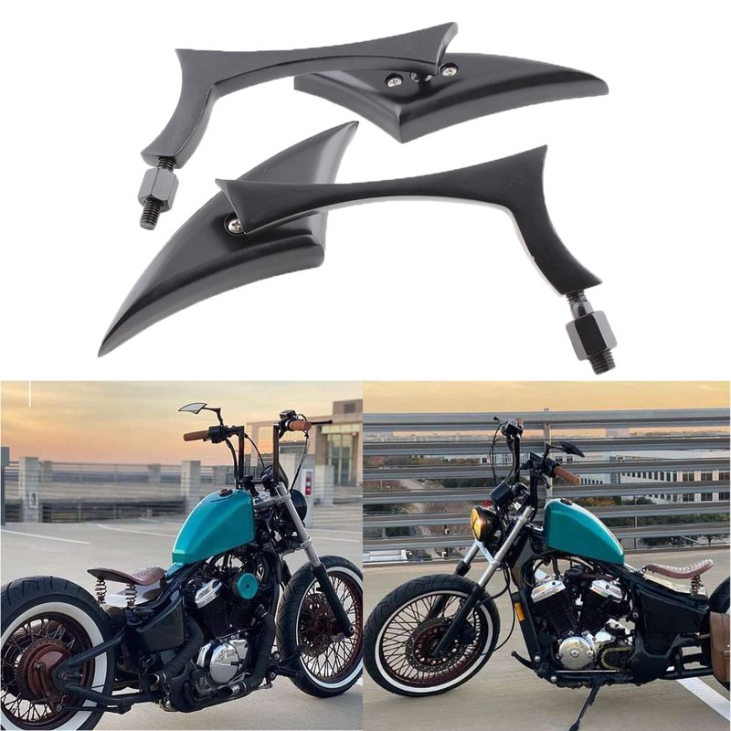 Black 8mm/10mm Motorcycle Spear Blade Rear View Side Mirrors for