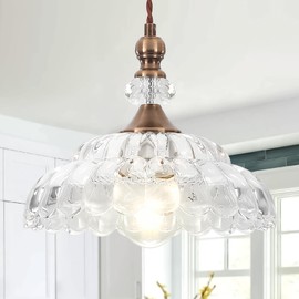 CWarmozy Vintage Small Pendant Light Fixtures for Kitchen Island 9.8" Glass Brass Gold Pendant Lights Adjustable Modern Hanging Light for Hallway Porch Dining Room Sink Table