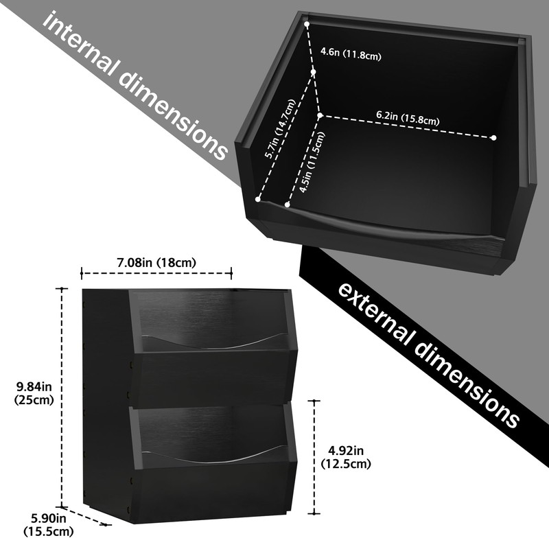 2 Set Open Front Small Stackable Storage Bins, Bamboo Stacking