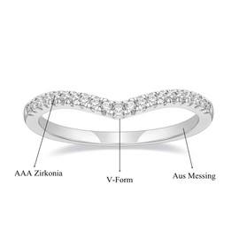 Zakk Women Eternity Ring Cubic Zirconia Thin V Shape Curved Stackable Engagement Rings Wedding Band (Silver,Size V 1/2)