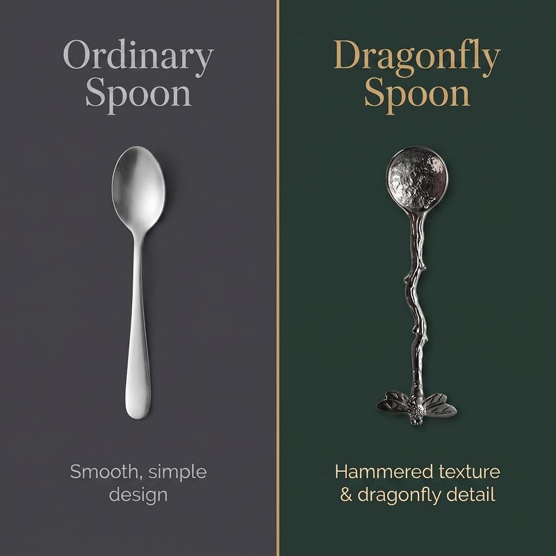 2Pcs Retro Dragonfly Stainless Steel Coffee Spoon, Dessert Teaspoon, Creative
