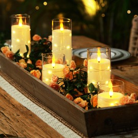 Homemory Flameless Candles with Embedded Star String Fairy Lights, Battery Operated Candles, LED Candles, Fake Candles with Remote Control and Timer, Ivory, Set of 5(H4 5" 6" 8" 8")