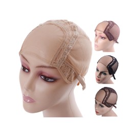 YANTAISIYU 4X4 Inch U Part Swiss Lace Wig Cap for Making Wigs with Adjustable Straps on the Back Glueless Hairnets (Blonde M)