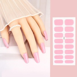 Pink Semi Cured Gel Nail Strips 16Pcs Real Gel Polish Strips Solid Color Self Adhesive Long Lasting Nail Stickers for Women DIY Manicure Tips Party Nails Decoration 1 Sheets