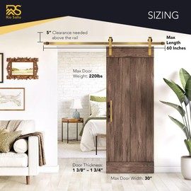 Rio Salto Gold Barn Door Hardware Kit Length 4ft 11in or 59" Sliding Door Hardware Modern Interior Gold Barn Brushed Brass Luxury Panel Hardware - 4ft 11in - NO Door