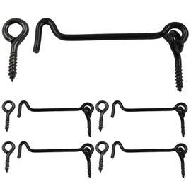 Uenhoy 5 Pcs Cabin Hook and Eye Latch 4 Inch Gate Door Swivel Window Latch Hook with Mounting Screws, Black