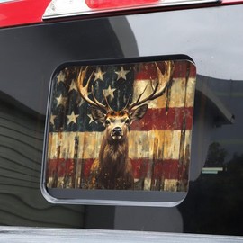 Deer and USA Flag Background Truck Rear Middle Window Sticker,Perforated Truck Back Middle Window Vinyl Wrap American Flag Vinyl Stickers 14.1W X 11.8H in