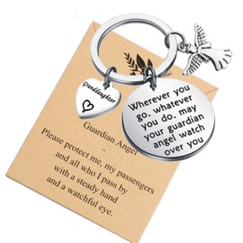 LQRI Drive Safe Gift Granddaughter Drive Safely Guardian Angel Keychain Wherever You Go May Your Guardian Angel Watch Over You Granddaughter Sweet 16 Gifts (silver)