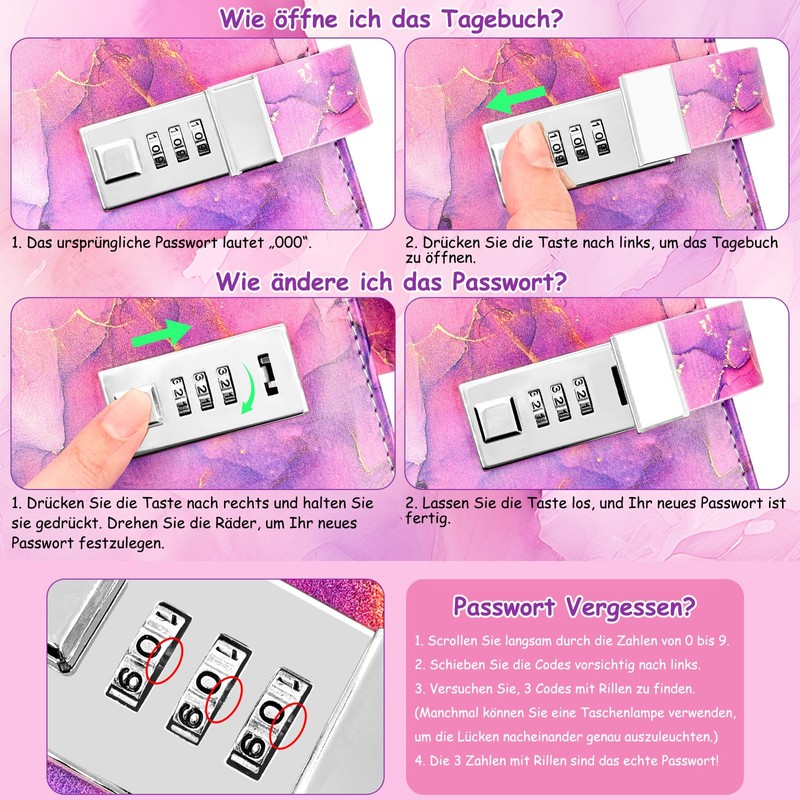 Seyaom Diary with Lock for Girls and Women, A5 PU