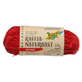 folia 9020 - Raffia Naturbast hochrot, 1 Bündel mit 50 g, Schnur aus natürlichem Strohgemisch, ideal zum Basteln, zur Dekoration oder für Gestecke, Sträuße und andere floristische Arbeiten