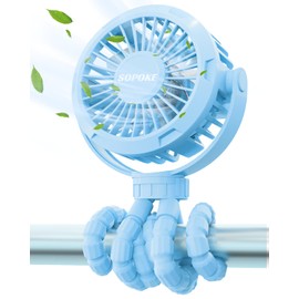 SOPOKE Mini Portable Baby Stroller Fan,3 Speed Personal Handheld Fan,Battery Operated Rechargeable 360° Flexible Tripod Cooling Fan, Suitable for Car Seat Crib Treadmill Golf Cart Travel(Blue)