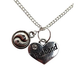 Silver Plated Necklace Husband Love Heart Gem Charm Yin Yang