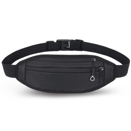 Running Belt Bag Waterproof for Women Men Slim Waist Pack Belt for Carrying Phones Up to 7 inch Waist Bag for Running (Black)