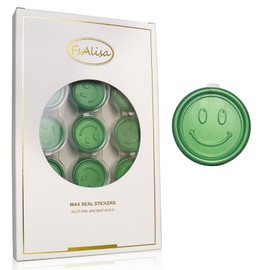 fsalisa Smiley Wax Seal Stickers 60pcs Wedding Invitation Envelope Seal Stickers, Self Adhesive Seal Wax Stickers for Christmas Invitations Cards Gift Wrapping Wine Packages (Pine Green*Smiley)