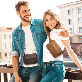 S-ZONE Fanny Packs for Women Genuine Leather RFID Blocking Crossbody Bags Purses Sling Waist Chest Bag Gifts Travel Running Adjustable Strap Men