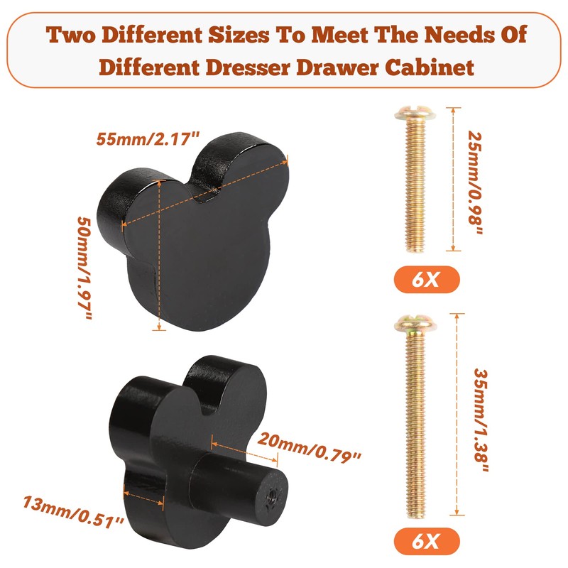 Waifairphy Wooden Mouse Cabinet Knobs with 2 Different Size Screws